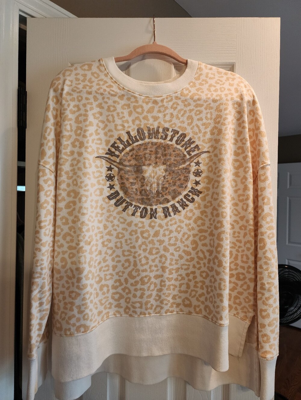 Time and Tru Cream Leopard Print Pullover with Subtle Graphic